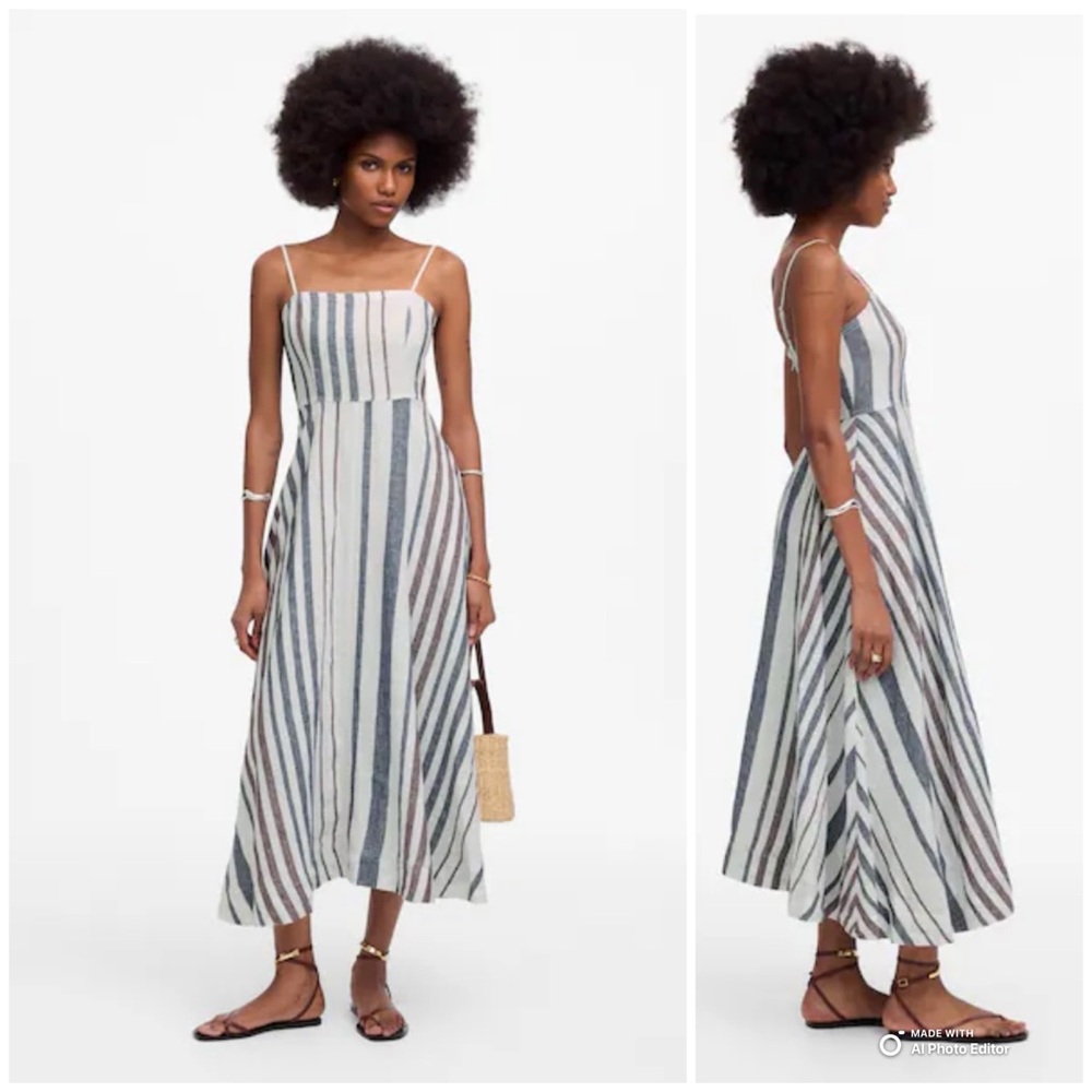 Madewell Size 00 Striped Circle Maxi Dress in 100% Linen NWT Summer Vacation
